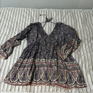 En Creme Paisley Print Mini Dress - Black and Cream